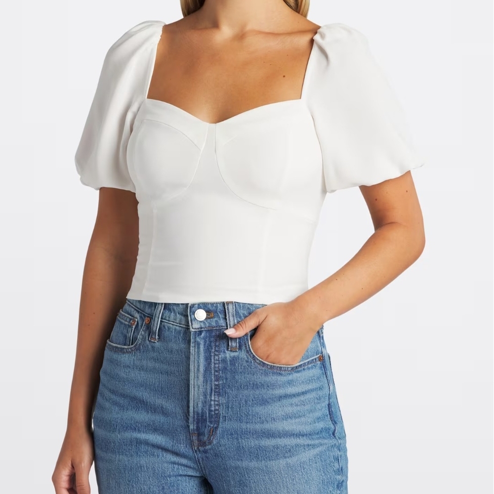 White Puff Sleeve Fitted Blouse